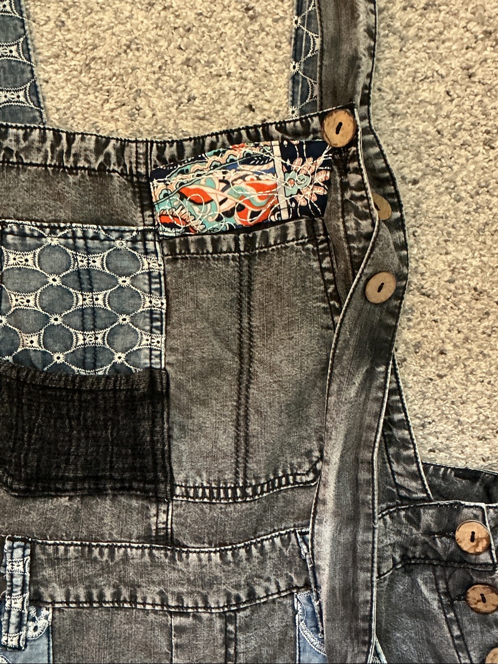 Oli & Hali Gray Patchwork Tencel Denim Overalls - Picture 9 of 15